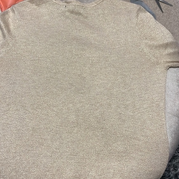 Light golden/tan cardigan sweater with gold metallic threads throughout, small - Picture 5 of 6